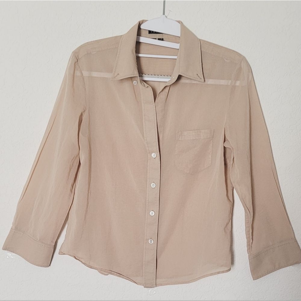 Theory Light Tan Cotton Blouse Sz Medium